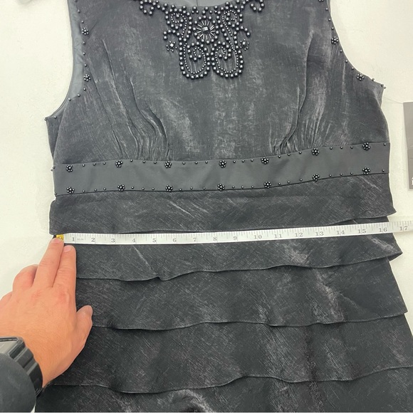 NWT Adrianna Papell Black Cocktail Dress Tiered Ruffle Sleeveless Beaded Neck - Picture 10 of 12